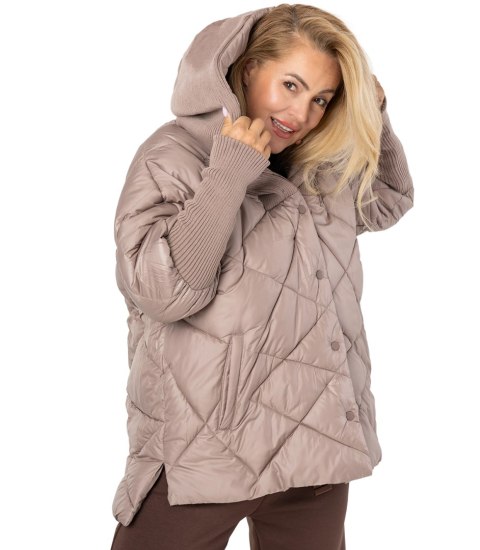Kurtka zimowa z ozdobnymi ściągaczami oversize DIAMOND (Beżowy) XXL (44) Kurtka zimowa z ozdobnymi ściągaczami oversize DIAMOND (Beżowy) XXL (44)