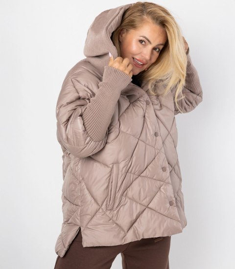 Kurtka zimowa z ozdobnymi ściągaczami oversize DIAMOND (Beżowy) XXL (44) Kurtka zimowa z ozdobnymi ściągaczami oversize DIAMOND (Beżowy) XXL (44)