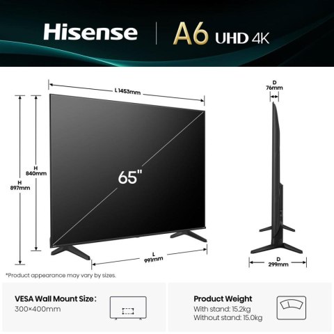 Telewizor 65" Hisense 65A6Q 4K VIDAA Smart OS Czarny Telewizor 65" Hisense 65A6Q 4K VIDAA Smart OS Czarny