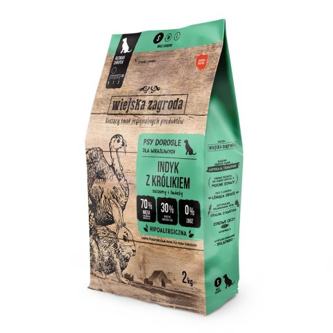 WIEJSKA ZAGRODA indyk z królikiem - sucha karma dla psów dorosłych - 2 kg