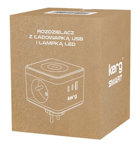 Kerg smart - kostka zasilająca 2-gniazdowa + ładowarka USB-A+USB-C + lampka LED 16A/250V~