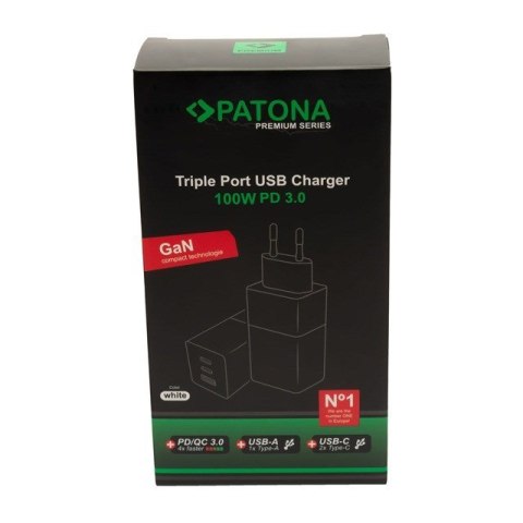 PATONA Premium Ładowarka GaN PD100W 2xUSB-C 1xUSB-A PD3.0 QC3.0 kolor biały