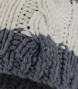 Ciepła zimowa czapka w pasy wełna-bawełna (Szary)