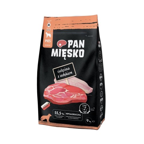 Pan Mięsko (dorosły) Cielęcina z indykiem chrupki Karma sucha dla psa M 9kg