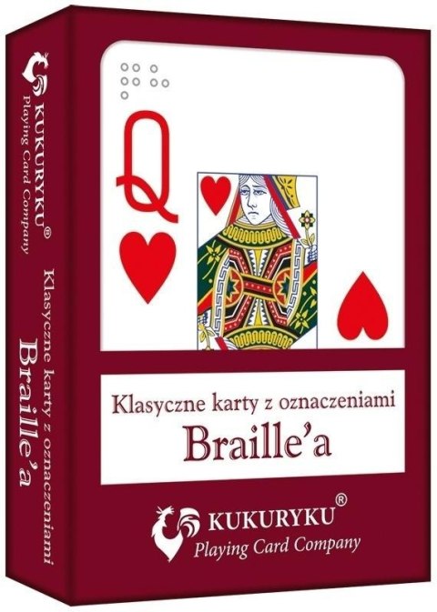 Karty do gry czerwone ze znakami Braille'a