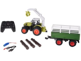 Sterowany Traktor na pilota z przyczepą i chwytakiem bale drewna RC0719